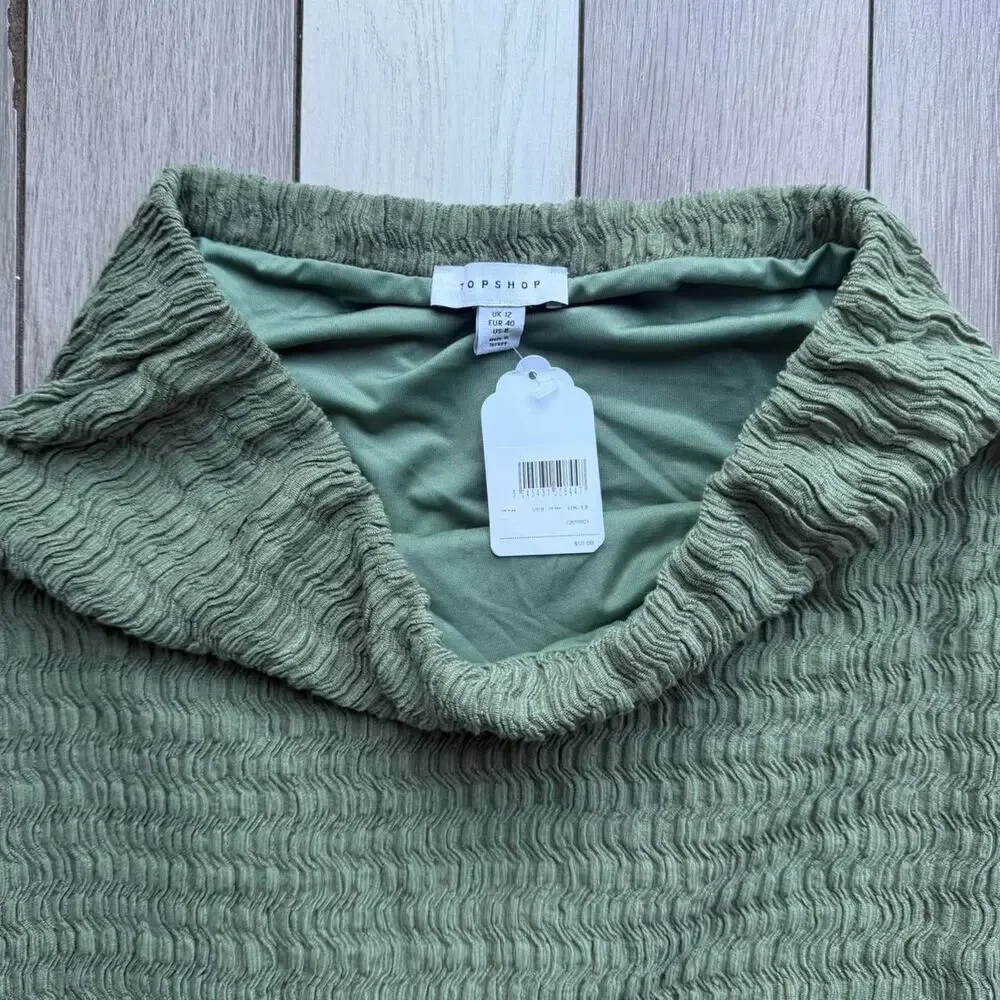 Topshop olive green textured smocked